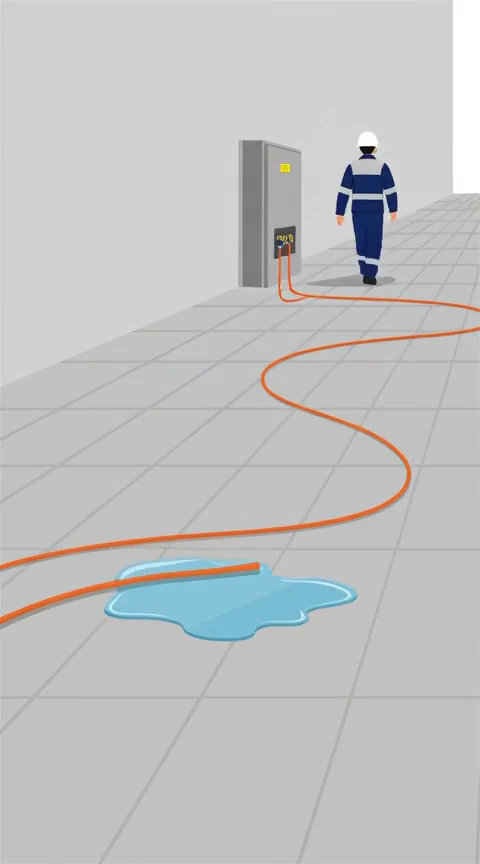 電気の現場で起きる感電の場面（安全ドリル＋の教材より）