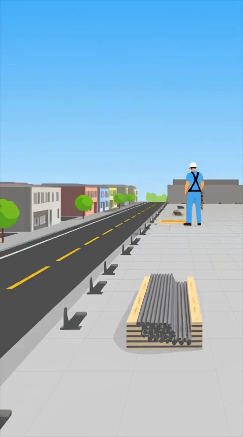 型枠の現場で起きる墜落の場面（安全ドリル＋の教材より）